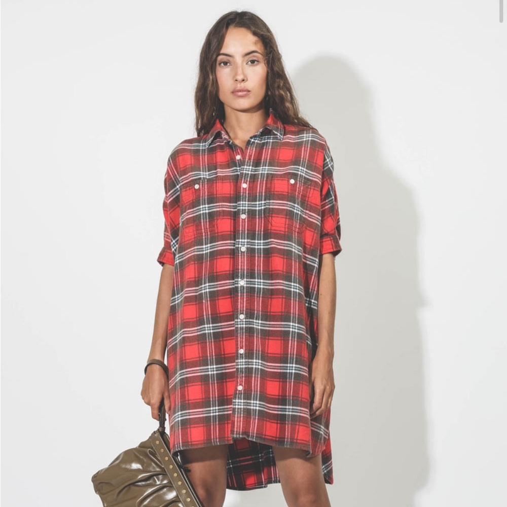 NWT Oversized Plaid Boxy R13 Flannel oversized red plaid shirt dress.